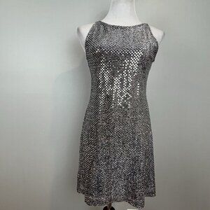 Vtg 90s Mini Dress Size Medium Silver Sequins by Rocket Candy Disco